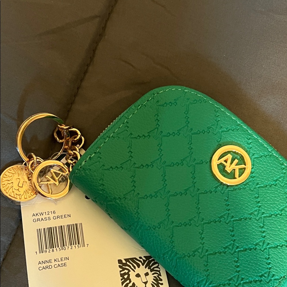 Anne Klein Grass Green Card Holder with Gold Accents